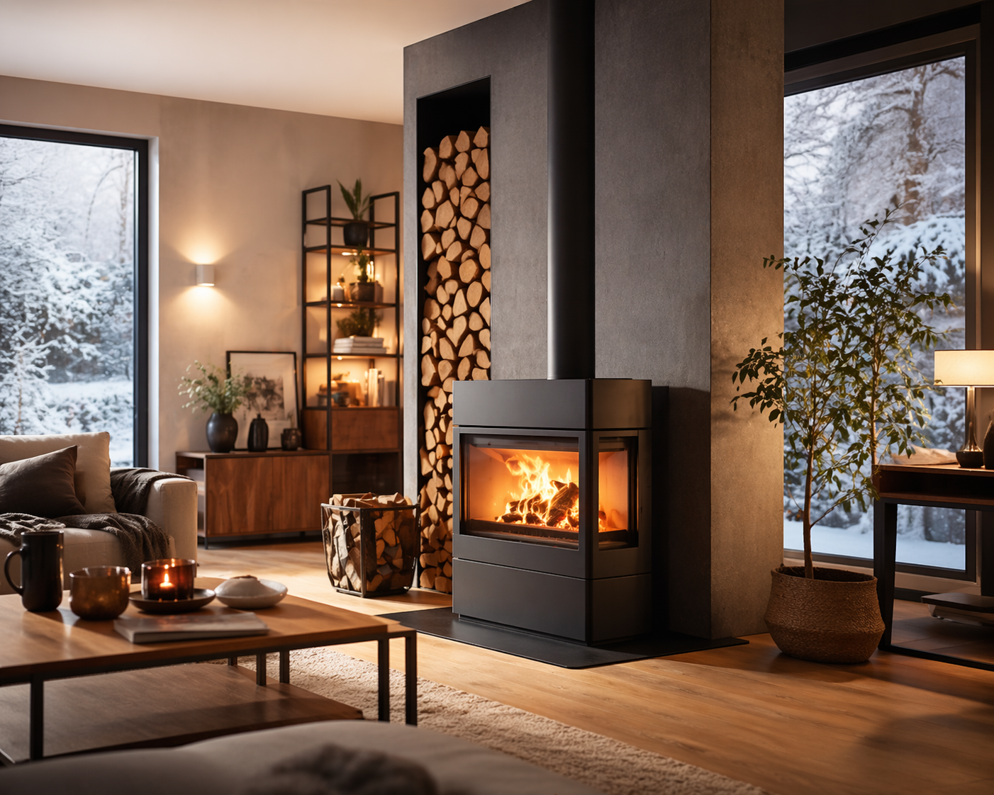 kaminofen in Wohnzimmer